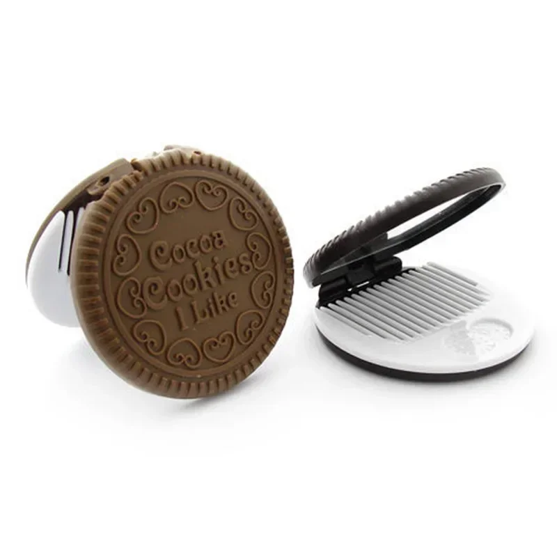 Portable Mini Pocket Mirror With Comb Brown Cute Chocolate Cookie Shaped Design Mirror Makeup Chocolate Folding Comb Makeup Gift