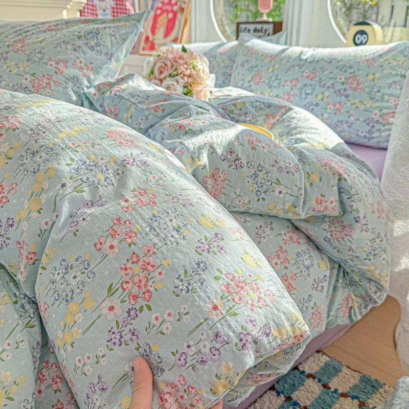 Simple printing Class A super soft double yarn bed four-piece set student quilt cover bed sheet dormitory three-piece set