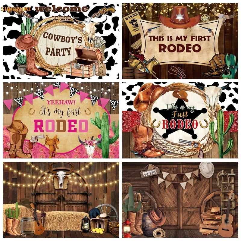 

West Cowboy Baby Birthday Backdrop Farm Barn Wooden Door Horse Vintage Party Decor Photography Background Kid Photo Studio