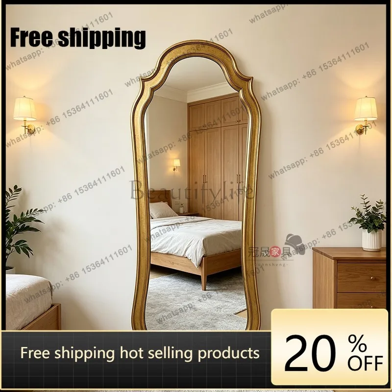 YJ Retro Irregular Full Length Floor Dressing Mirror European American Style for Living Room Bedroom Cloakroom