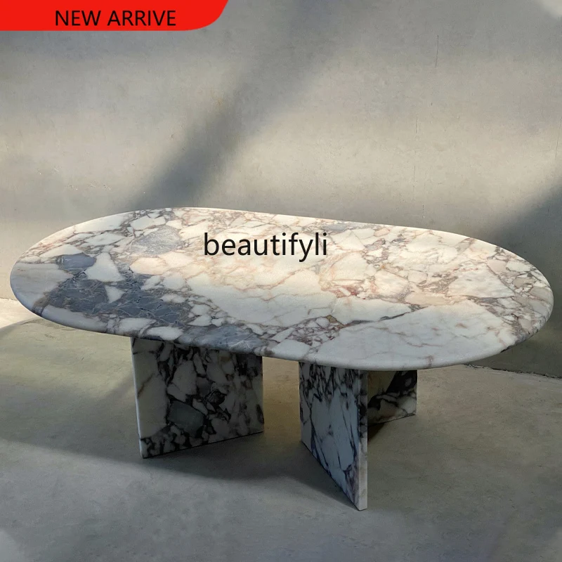 

Nordic Natural Marble Tea Table Villa Model House Elephant White Tea Table Oval Conference Table G1218