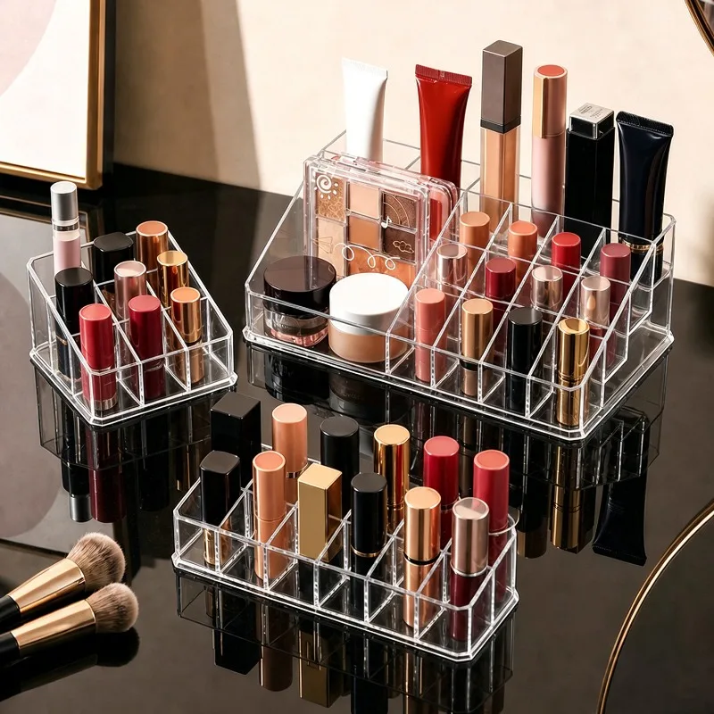 Transparent Premium Acrylic Lipstick Storage Organizer Desktop Display Rack for Nail‑polish Lip‑gloss Elegant Cosmetic‑holding