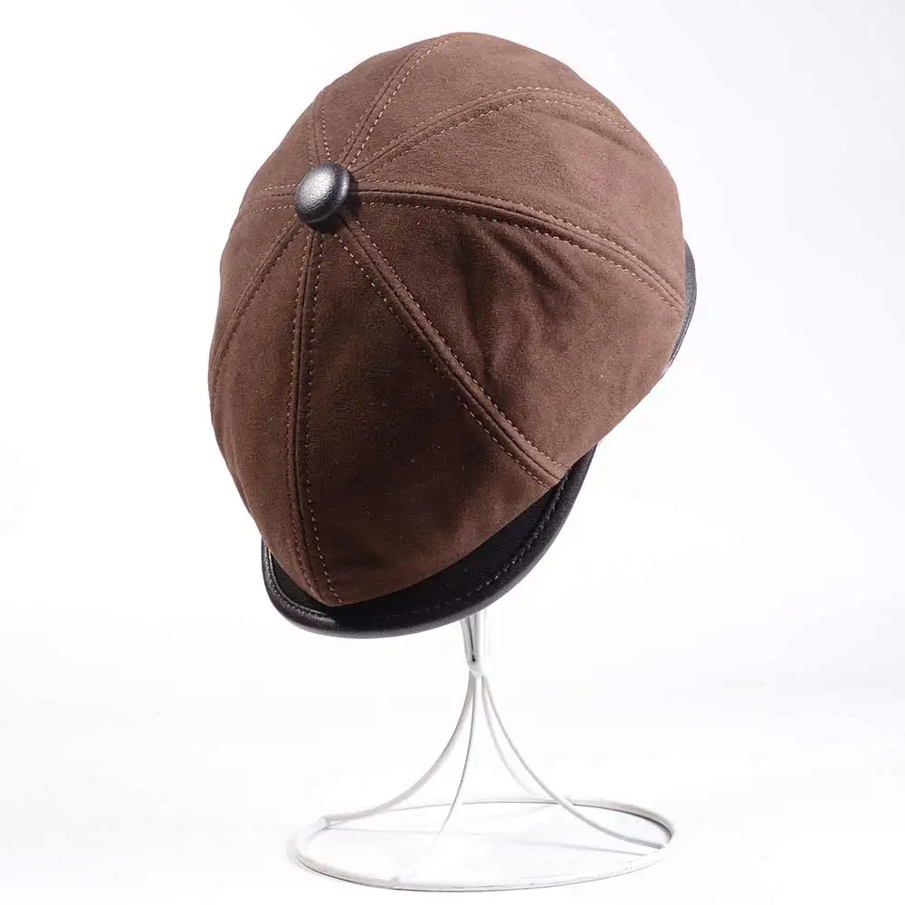 Men's Women's 100% Real Suede Leather Adjustable Unisex Casual Thin Lining Beret Jazz Caps Irish Newsboy Caps/Hats