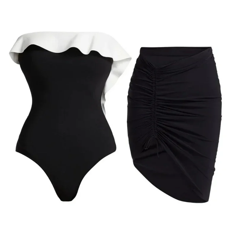 

Women's Sexy One Piece Swimsuit Set with Cover up Push-Up Strapless Print Bathing Suit Summer Beachwear Beach Swimwear