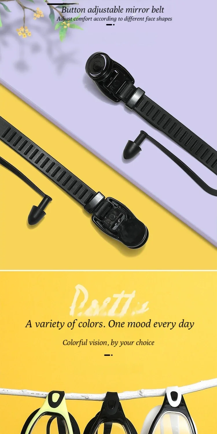 Schwimmbrille für Erwachsene mit großem Rahmen und Ohrstöpseln, männlich und weiblich, professionell, hochauflösend, beschlagfrei, Silikon – Detail 1