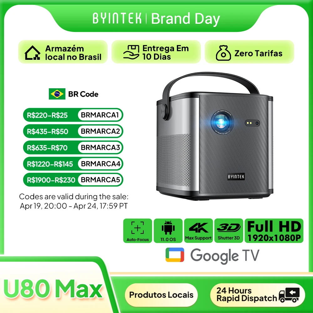 BYINTEK U80 Max proyector 3D 4K cine Android 11,0 WiFi Mini portátil 1080P proyector de vídeo DLP de cine en casa con batería