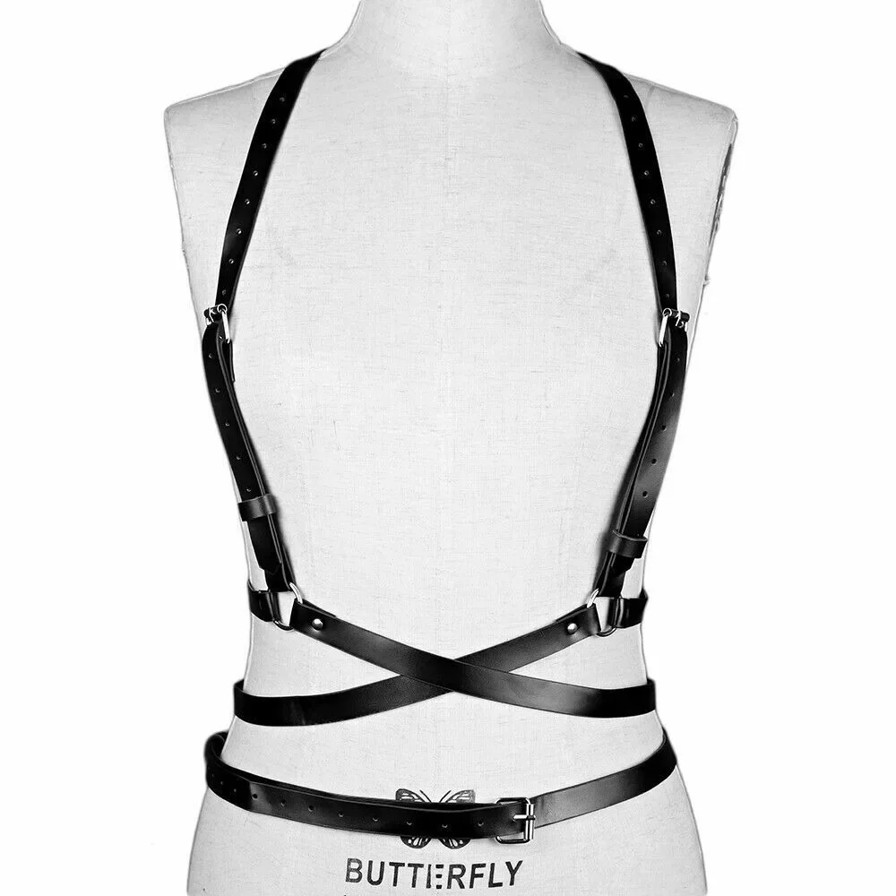 Lingerie kulit Harness dada seksi Harness tubuh erotis sabuk Garter suspender wanita dewasa pakaian dalam Fetish Harness Bdsm