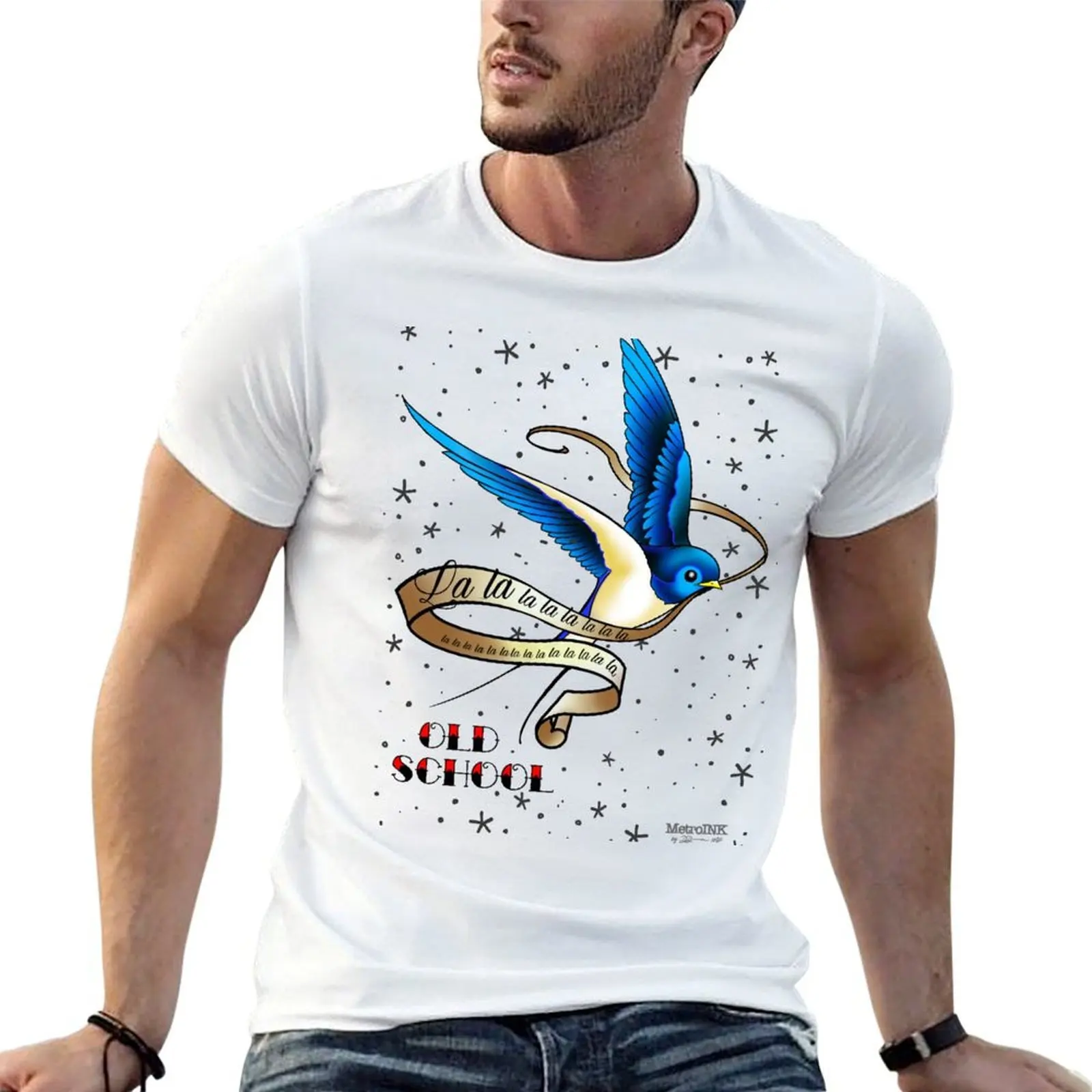 Traditional Barn Swallow Bird Tattoo T-Shirt Soft Touch Basic Cotton T-Shirt