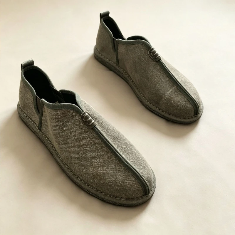 Fashionable Health-conscious Men's Canvas Slip-on Shoes Low-top Casual Footwear All-Season Round-toe Thick-Heeled Composite-s...