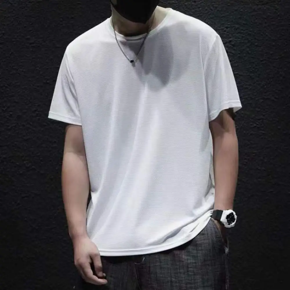 

Футболка с круглым вырезом, быстросохнущая, простая, тонкая, с коротким рукавом, базовая, больших размеров, универсальная, для мужчин