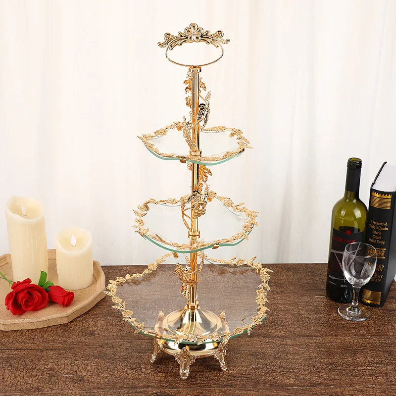 Table Wedding Display Decoration Gold and Silver Decoration Electroplating Round Dried Fruit Candy Box Table Display Service