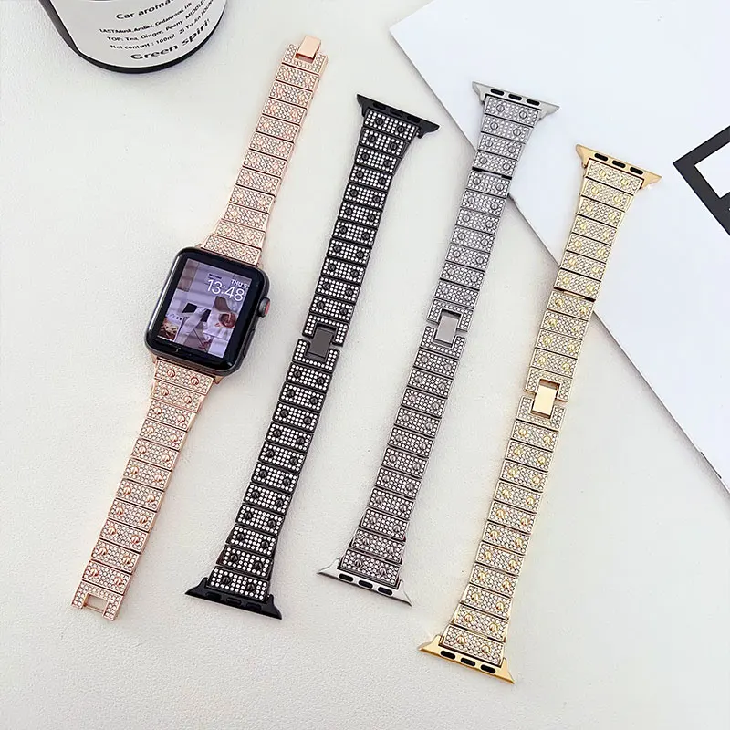 Ladies Diamond Strap For Apple Watch Ultra 2 band 49mm 41mm 45mm Women Stainless Steel Strap For iWatch Series 9 8 7 6 5SE 42mm