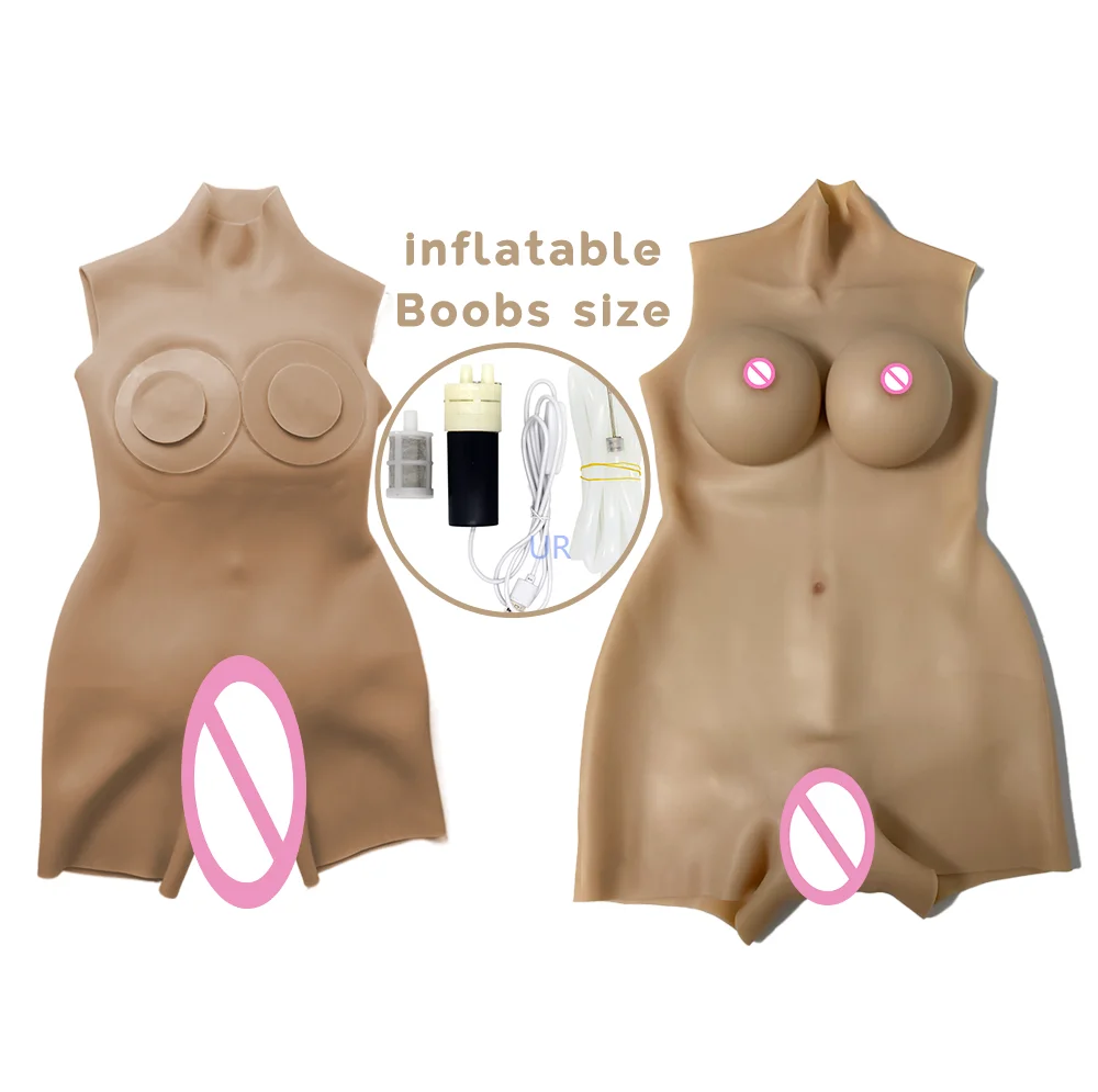 Silicone Breastplate with Realistic DIY Inflatable Boobs and Fake Vagina Bodysuit  for Cosplay Male To Female Transgender