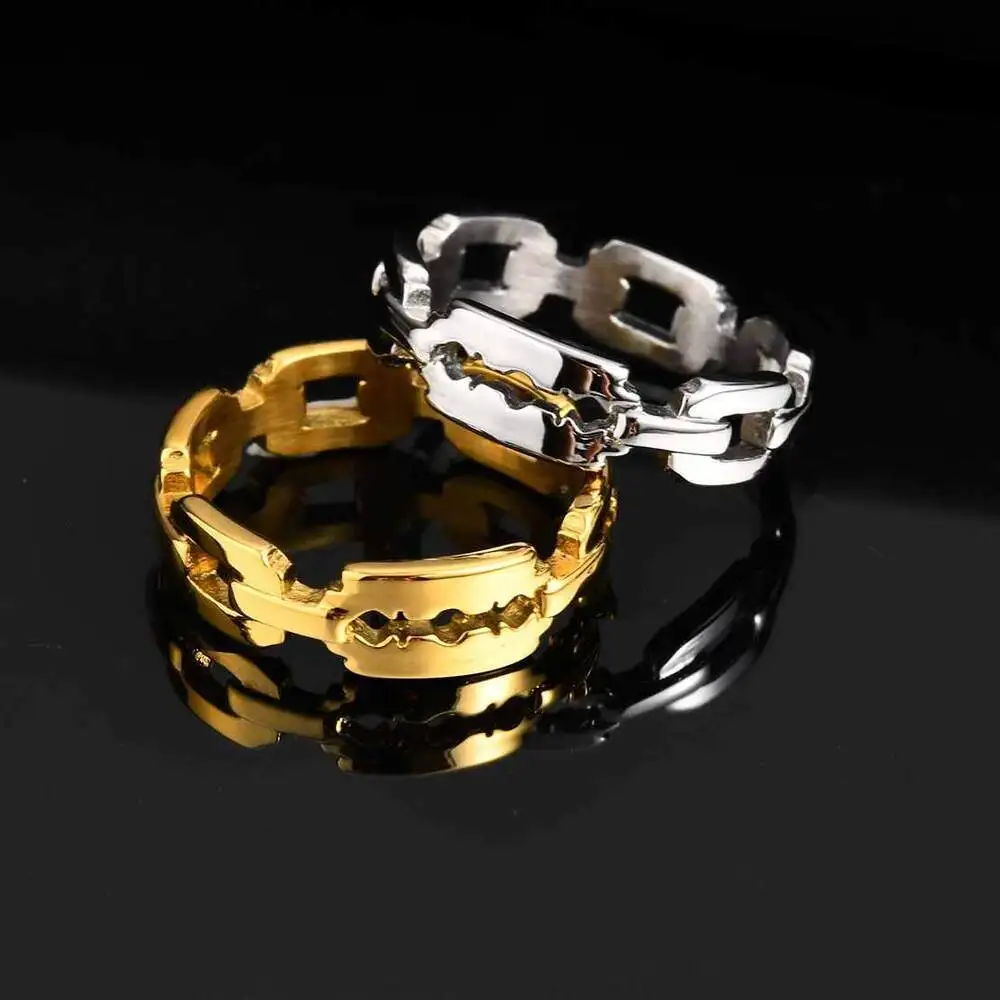Anillo Único para hombre, anillo de cuchilla de afeitar. Anillo de hoja Unisex de acero inoxidable, joyería para hombres y mujeres