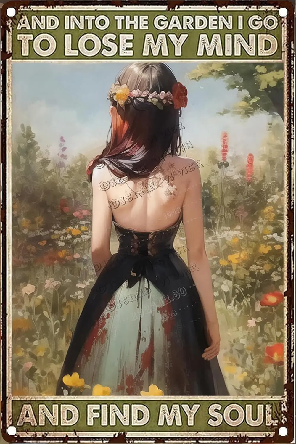 and Into The Garden I Go to Lose My Mind and Find My Soul Vintage Tin Sign,Bedroom Decor for Women, Hippie Room Decor for Women