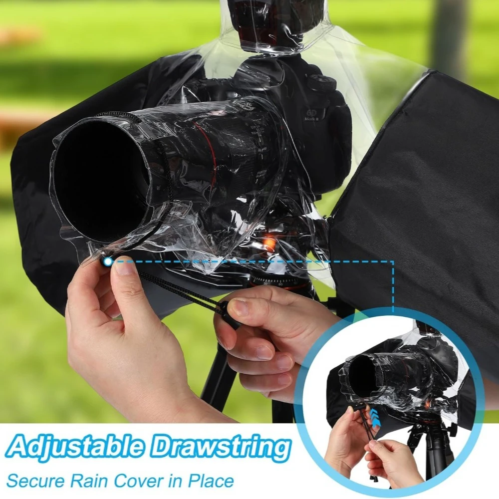Waterproof Camera Rain Cover, Nylon DSLR Sleeve Protector with Hand Sleeves for Canon Nikon Sony, Fits Lens Up to 8" view 5