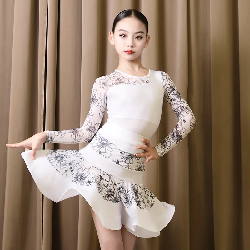 Latin Dance Clothes Girls Ballroom Performance Costume Children Prom Waltz Dancing Training Clothes Tops Skirt Set XH1561