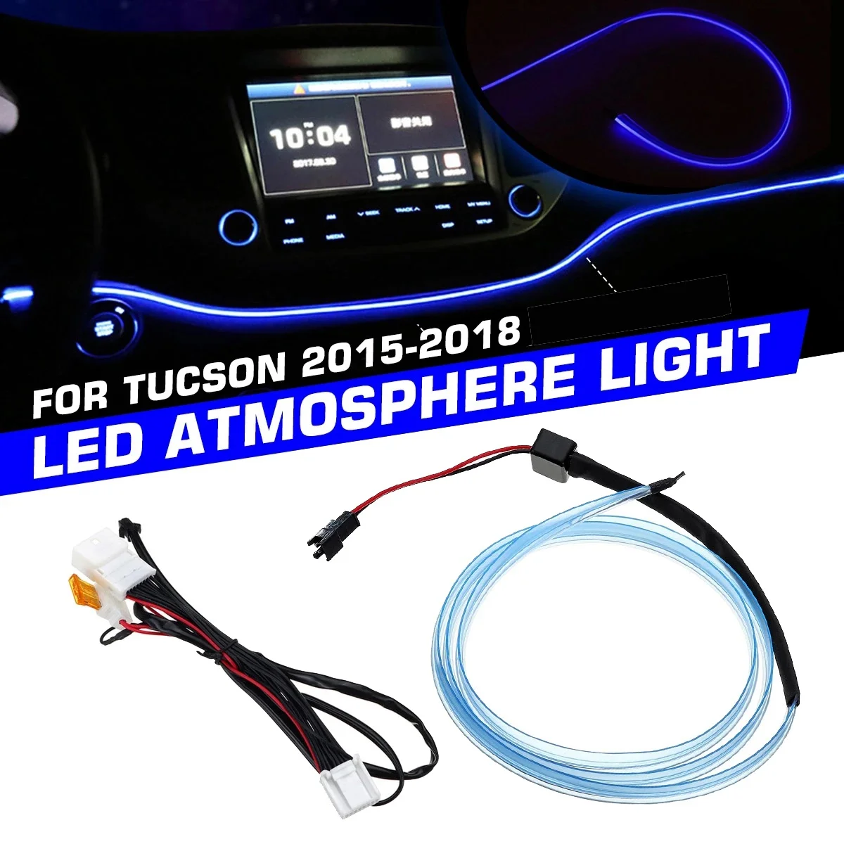 Interior do carro LED Painel Quadro Luz, Painel de Instrumentos Guarnição, Atmosfera Luz, Fit para Hyundai Tucson, 2015, 2016, 2017, 2018