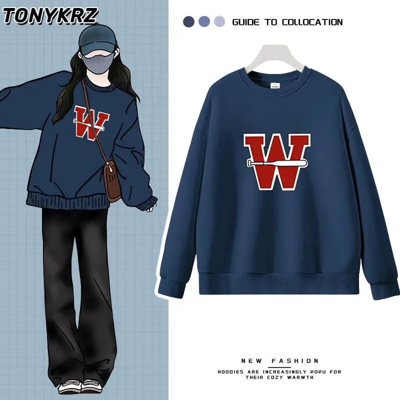 سويت شيرت فضفاض بقلنسوة برقبة دائرية للنساء، سترة علوية جديدة