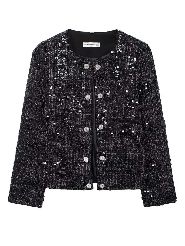 Luxury Stylish Sequined jacket Women's 2025 Spring Rhinestone buttons Long sleeve blazer Tweed coat High quality INKEO 4O129