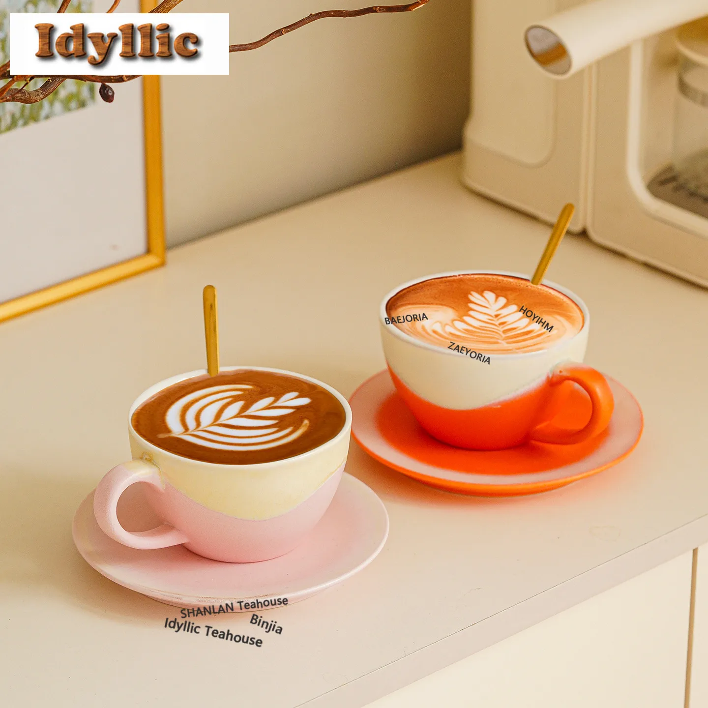 HOYIHM 230ml Gradual Change Mountain Coffee Mug With Plate Antique Kitchen Cup Afternoon Tea Mug Cup Saucer Kit Drinkware Craft