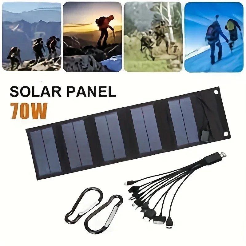 Imagem -05 - Carregador de Bateria Portátil Dobrável do Painel Solar Banco Impermeável do Poder para o Telefone Celular Acessórios de Acampamento ao ar Livre Usb 70w 5v