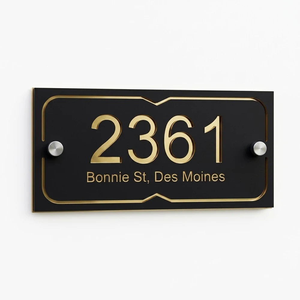Custom Modern House Number Sign White Acrylic & Plated Gold Brass Plaque Personalized 3D Cutout Address Plate for Exterior Door