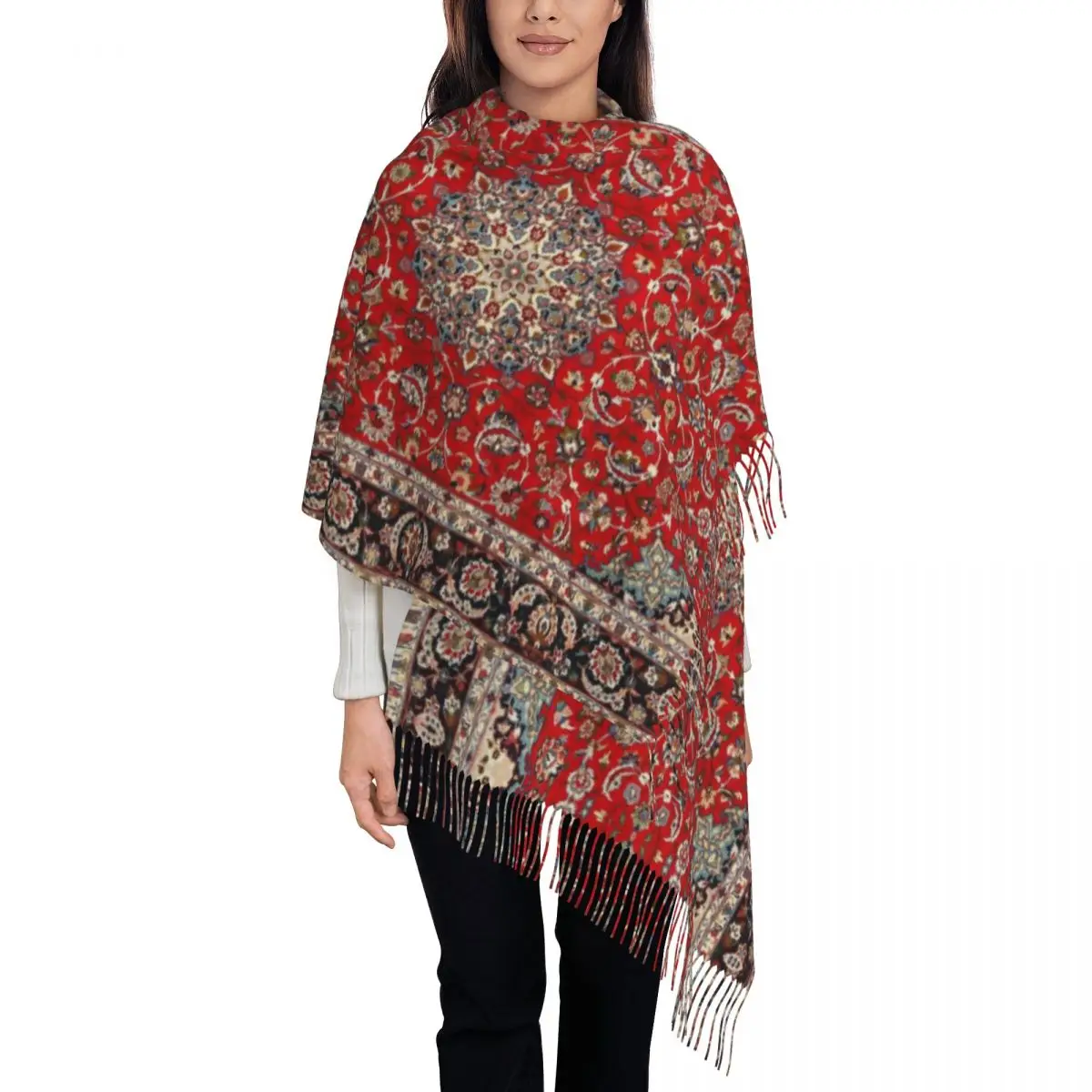 

Custom Print Antique Silk Wool Persian Rug Scarf Men Women Winter Fall Warm Scarves Bohemian Ethnic Kilim Shawls Wraps