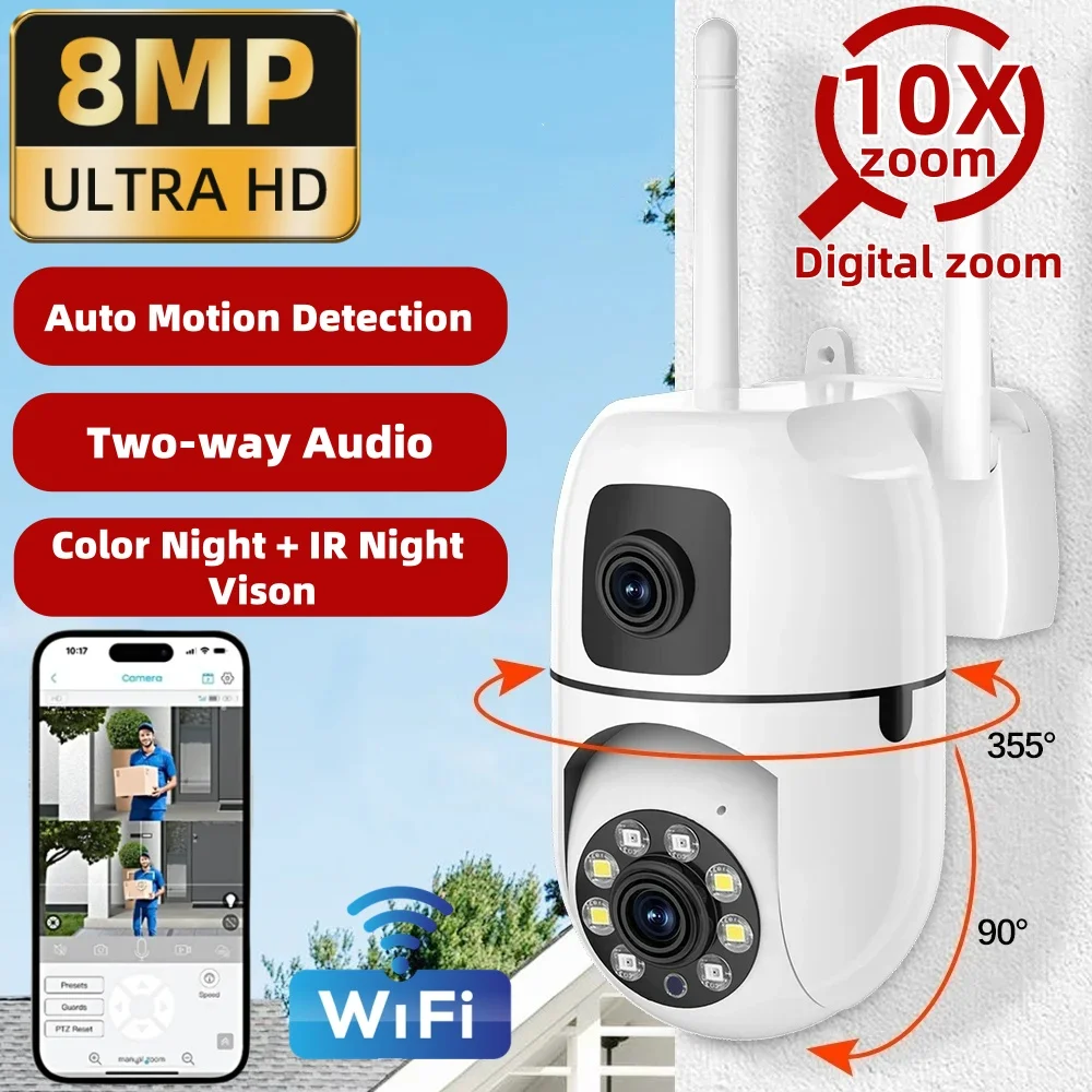 camera wi fi de lente dupla de 8mp zoom 10x cameras de vigilancia sem fio cctv externo deteccao automatica de movimento casa inteligente ip monitor de bebe 01