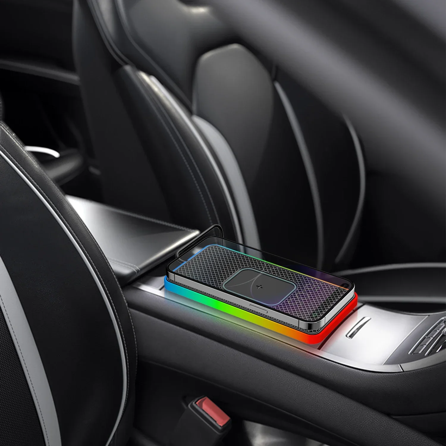 

2024 Trending Product Wireless Charger For Samsung Galaxy For iphone Non Slip Small Size 15W Portable Car Charger RGB