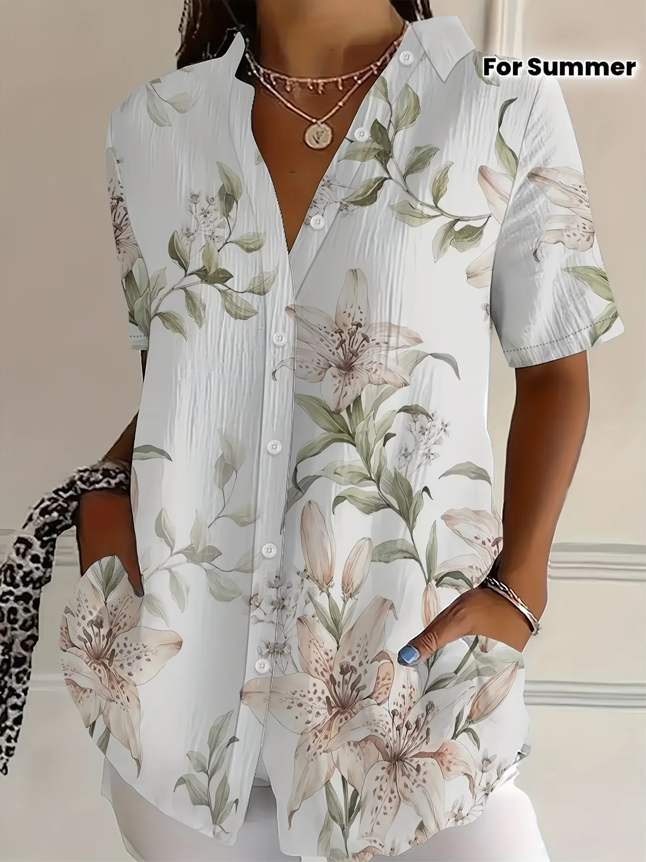 Women's Short Sleeve Fashion Printed Shirt Summer New Ladies Shirts Tops
