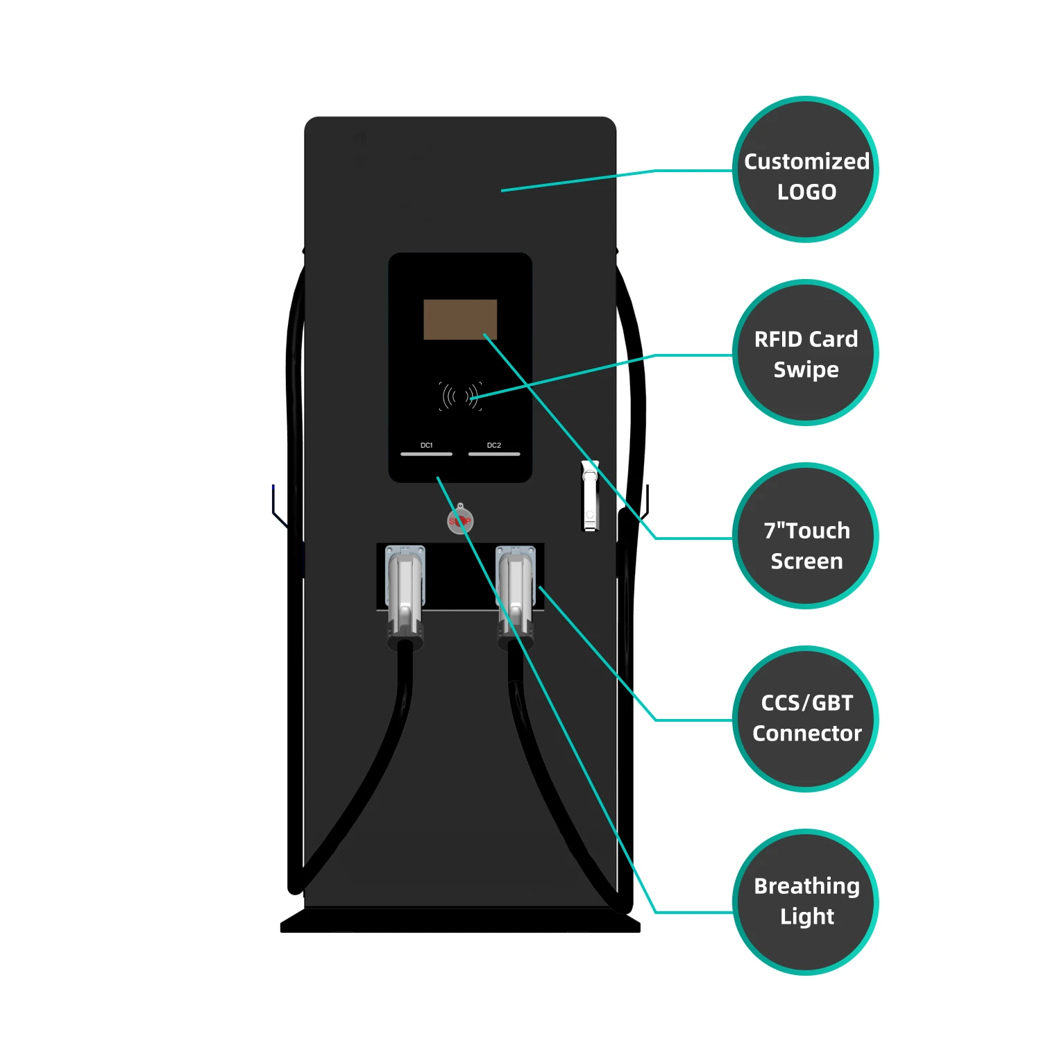 Public Parking Portable EV Charger Station 60kW 150kW DC Fast Charger LCD Screen CCS2 GB T Dual Guns Chademo CCS 100kW Charging