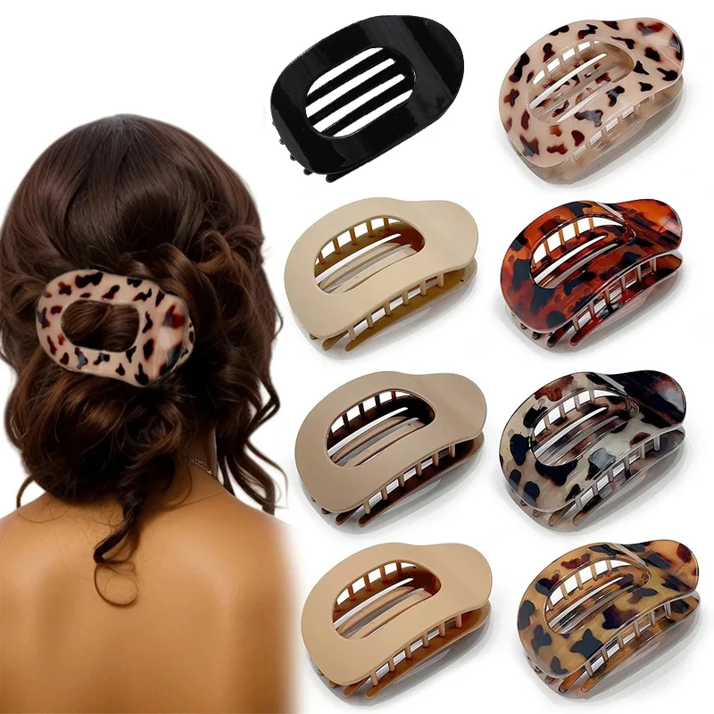 Ovale Haarklammer für Frauen, Leoparden-Design, Neues Modisches Mattes Gebogenes Flaches Styling-Haarschmuckstück aus Acryl – Detail 1