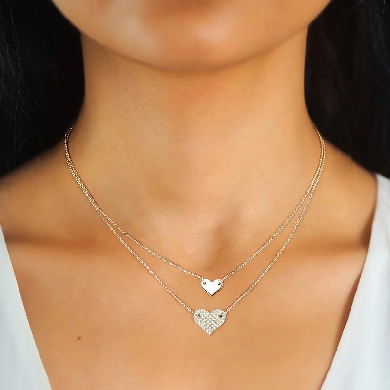

ZFSILVER Fashion Trendy s925 Silver Luxury Moissanite Double Heart Necklace Charms Women Accessories Party Jewelry Gift PMO-140