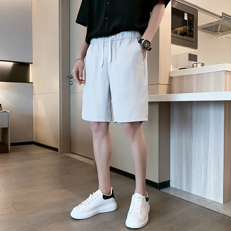 

Мужские лыжи из ледяного шелка, летние тонкие прямые свободные повседневные брюки с пятью точками, модные молодежные спортивные брюки, дышащие Qui-Drng