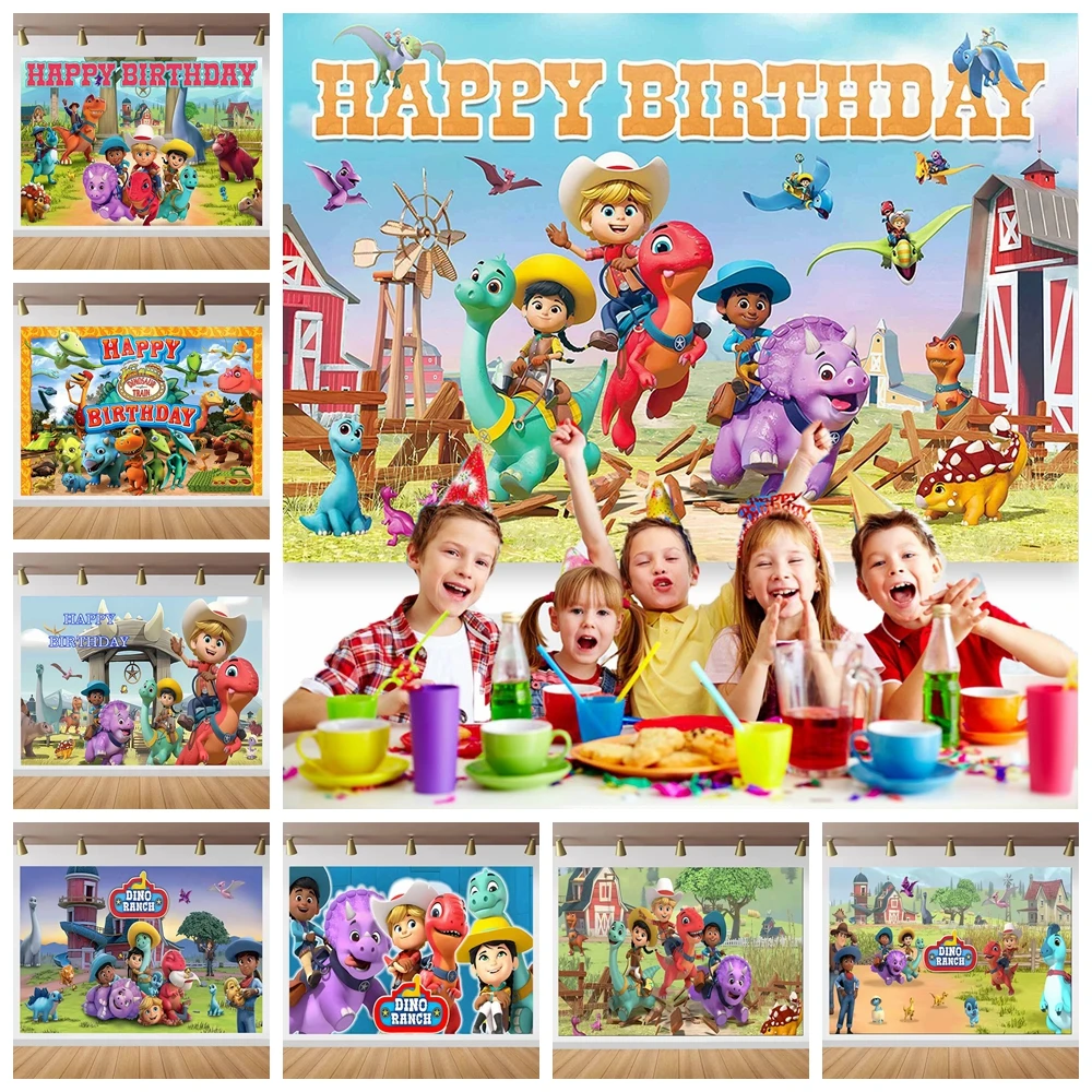 

Cartoon Dinosaur Ranch Theme Custom Portrait Photography Backdrop Kids Birthday Party Baby Shower Photo Booth Decor Gifts Props