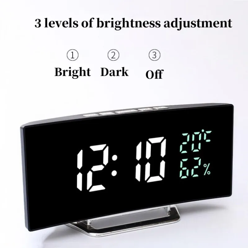 Digitaler Wecker mit Temperatur- und Feuchtigkeitsanzeige, 3 Alarme, unbegrenzter Schlummerfunktion, Nachtmodus, Tischuhr, 3-stufige Helligkeit, LED-Uhr für das Wohnzimmer – Detail 7