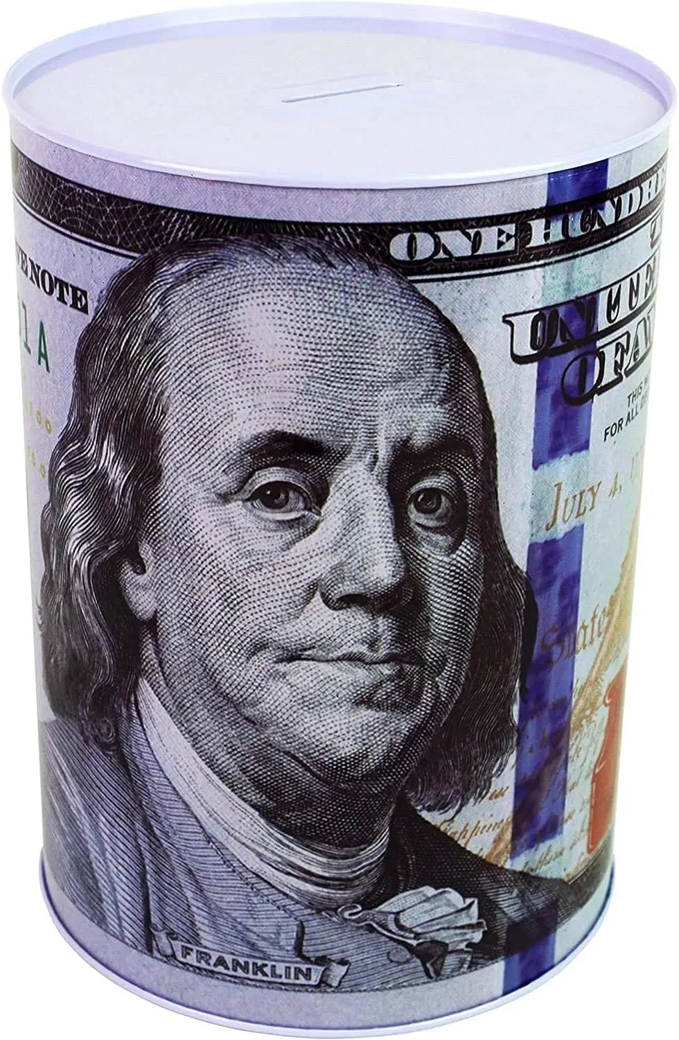 Sparschwein im Wert von 100 $, 5 7/8 Zoll hoch, Münzspar-Geldsparung, Benjamin Franklin, Blechdose, Banknotenglas (1 Packung, 5 7/8 Zoll x 4 Zoll)