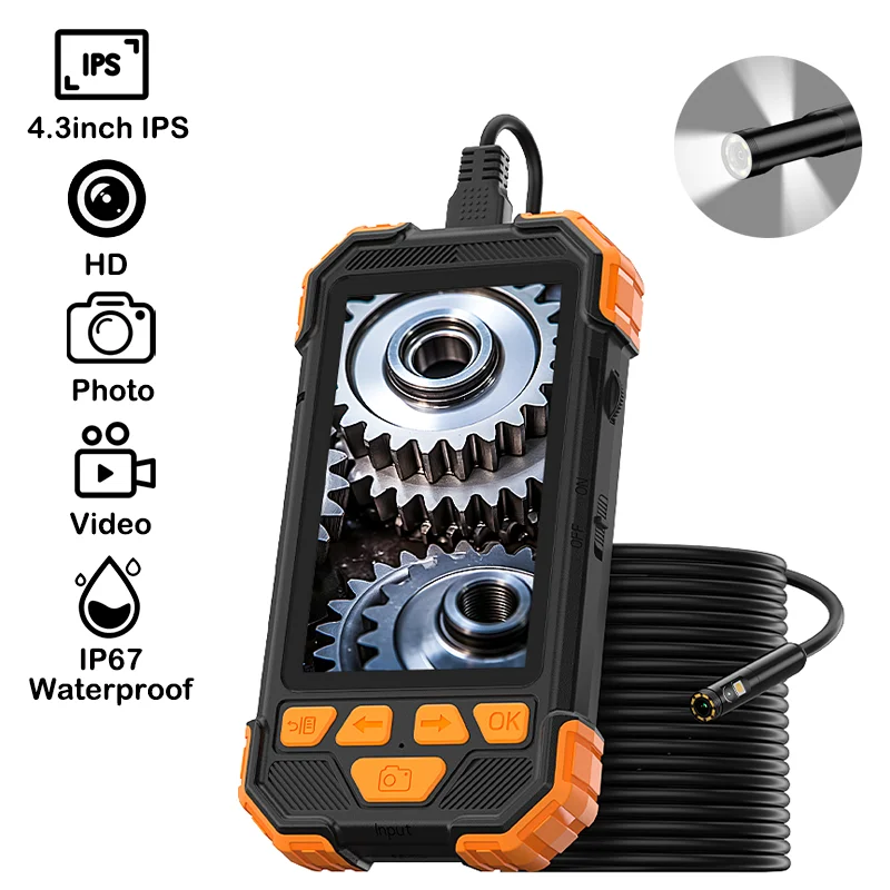 

4,3-дюймовый IPS-экран, эндоскопическая видеокамера, разделенный дизайн, бороскоп, водонепроницаемая линза, жесткий кабель, камера для осмотра канализации с 8 светодиодами