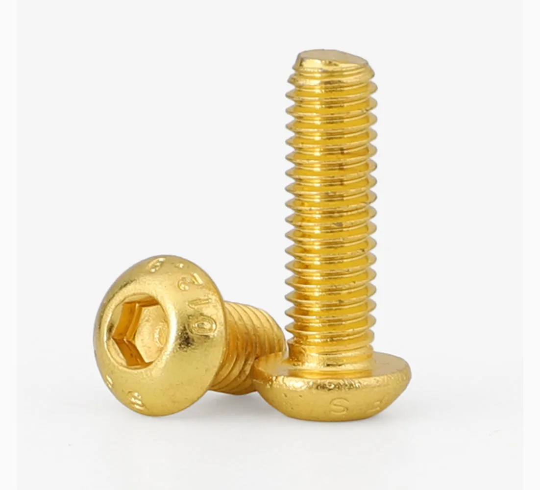 10.9/12.9 Grade Length 8-50m M6  M8   Hex Socket Round Pan Head Screw Titanium Gold Plated Allen Bolts