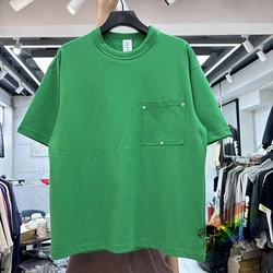 Washed Solid Color Rivet Pocket T shirt Men Women Best Quality Blank Solid Color Tops Tee