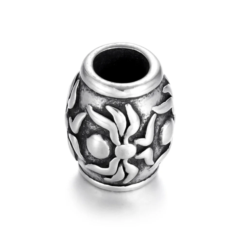 Stainless Steel Beads Barrel Patterned 5mm Hole Metal European Bead DIY Supplies Jewelry Findings Bracelet Making Accessories