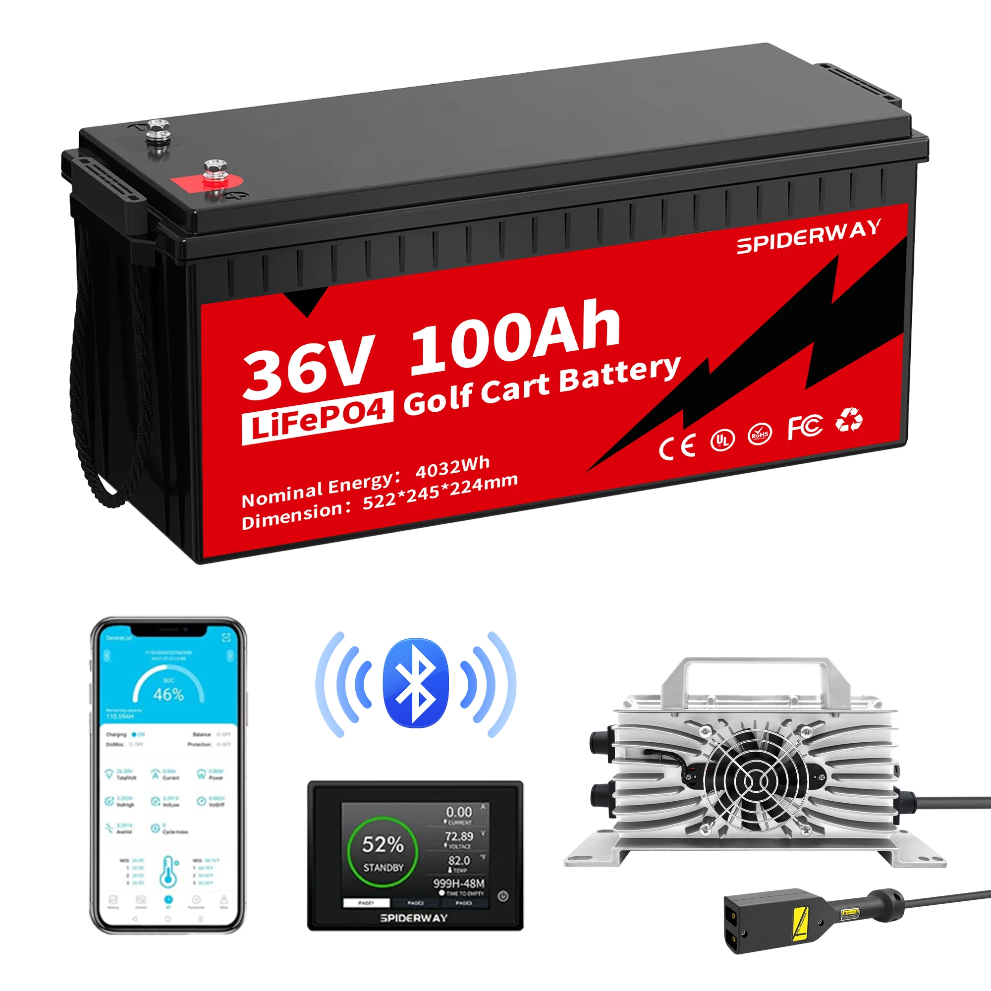 

36V 100Ah Golf Cart LiFePO4 Lithium Battery With 36V 25A Fast Charger for EZGO TXT