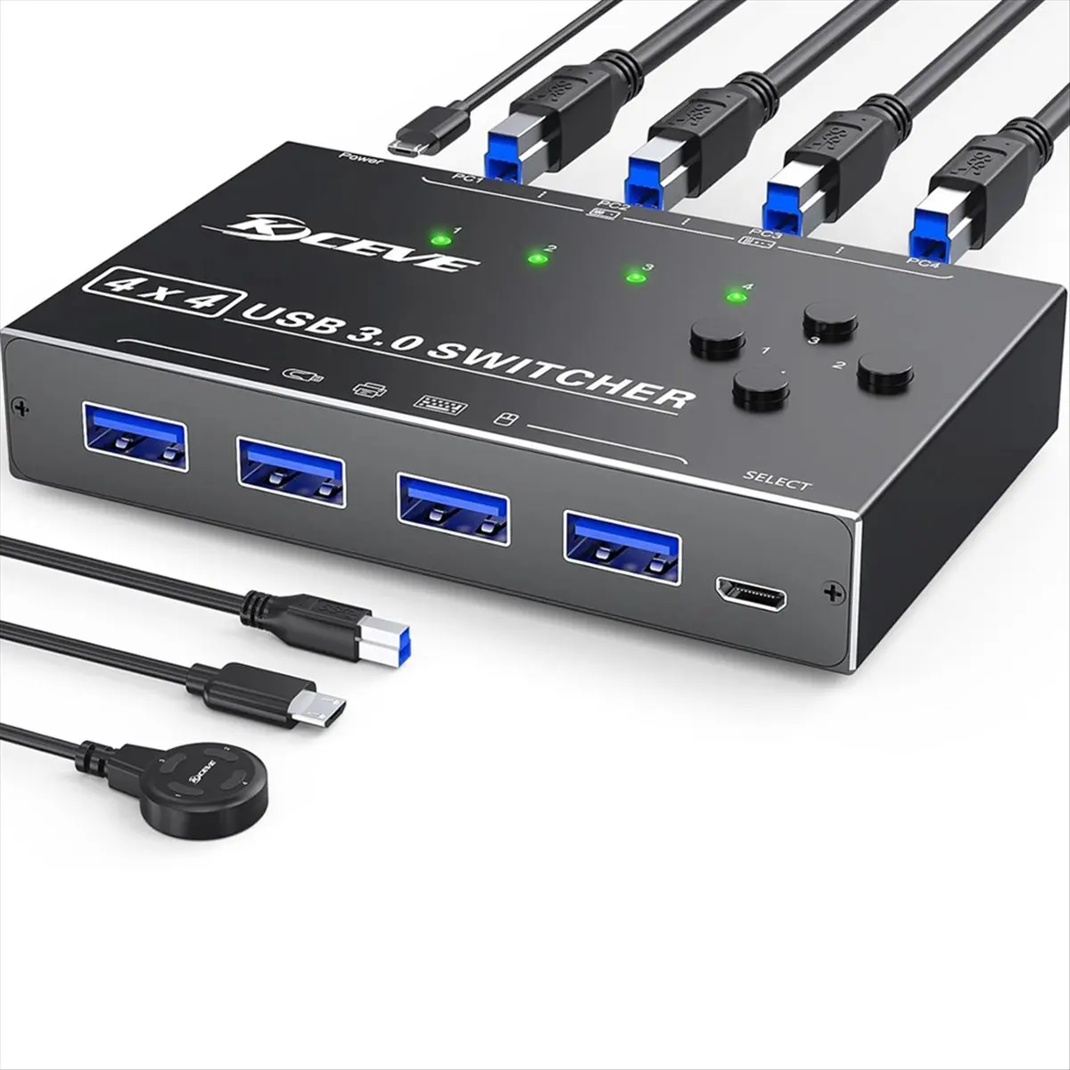 A59E  USB 3.0 Switch 4 Computers, 4 Ports USB Switch for Keyboard Mouse Switch Printer Sharer