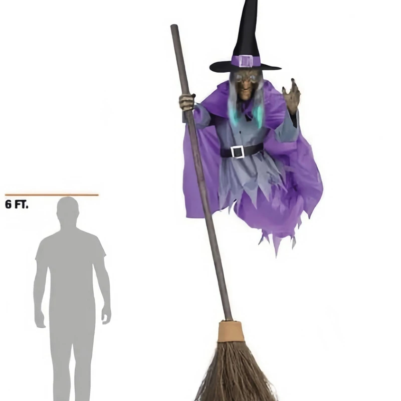 Halloween Broom Witch Decoration 6-Foot-Tall Flying Witch Decoration Halloween Decoration