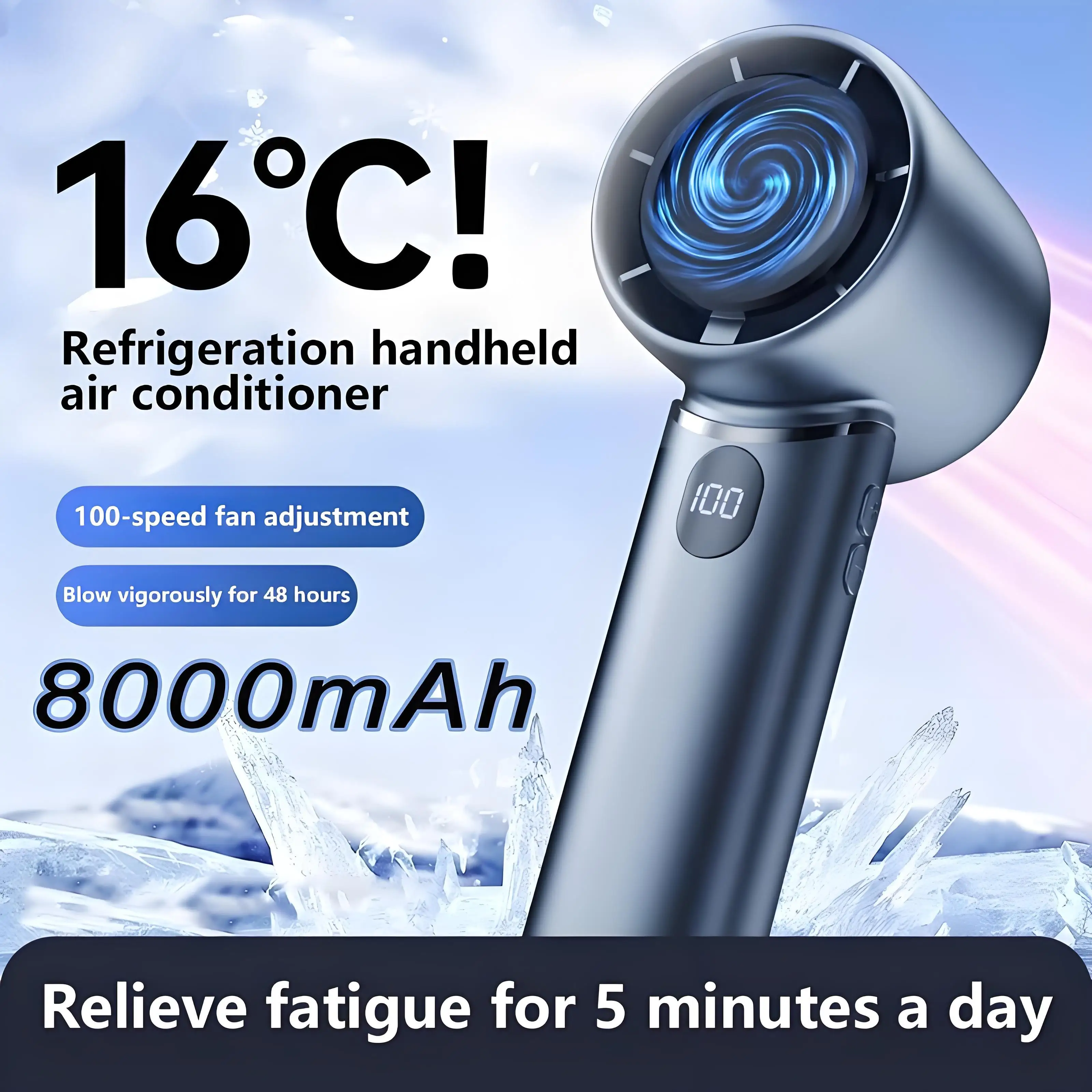 

Новый высокоскоростной вентилятор 8000 мАч, портативный ручной вентилятор, цифровой дисплей, 100-скоростная регулировка, длительный срок службы батареи, уличный холодный вентилятор, новый