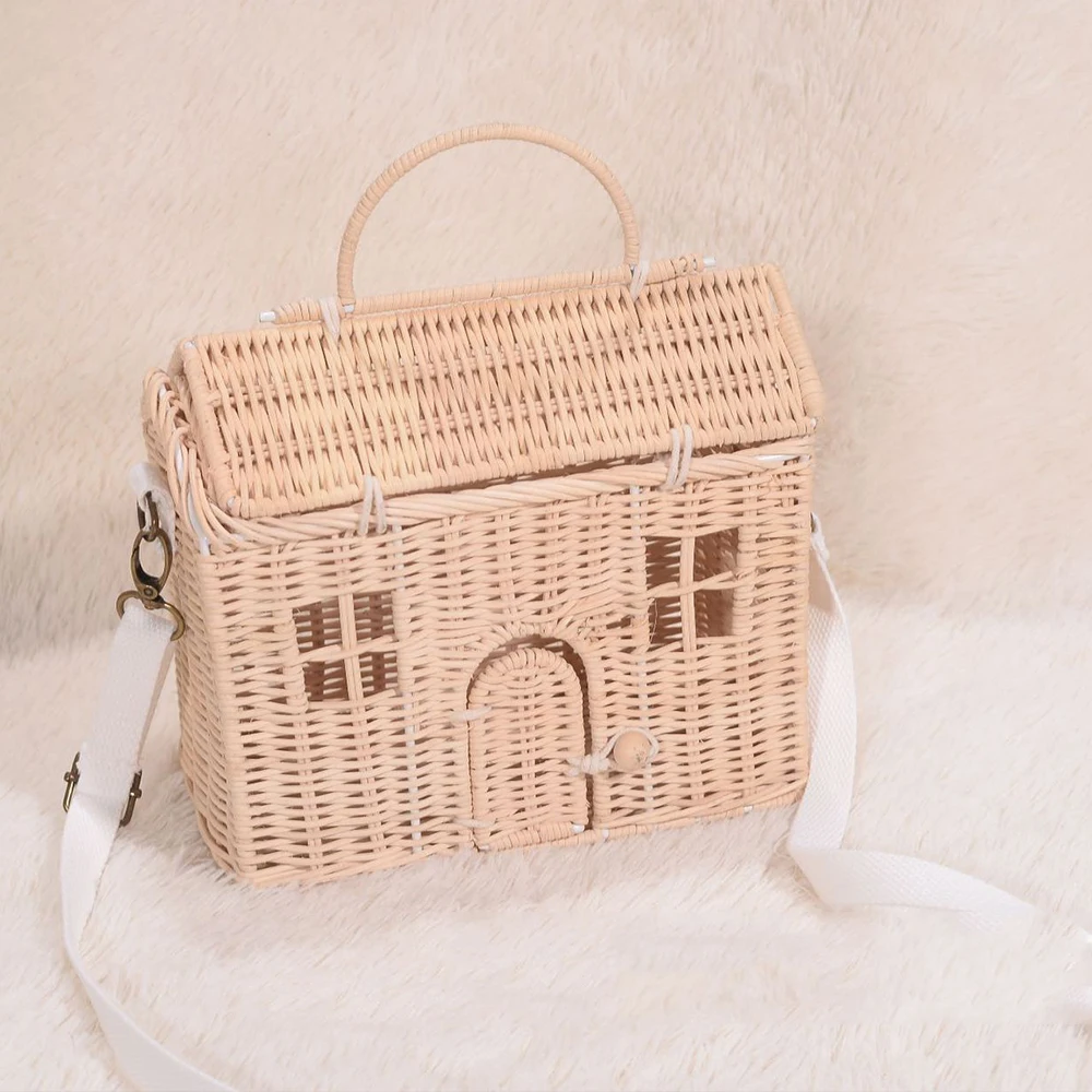 Handmade Woven House Rattan Bag Cute Wicker Straw Bags for Women 2025 Handbags and Purses Bohemian Beach Shoulder Bag Clutch New