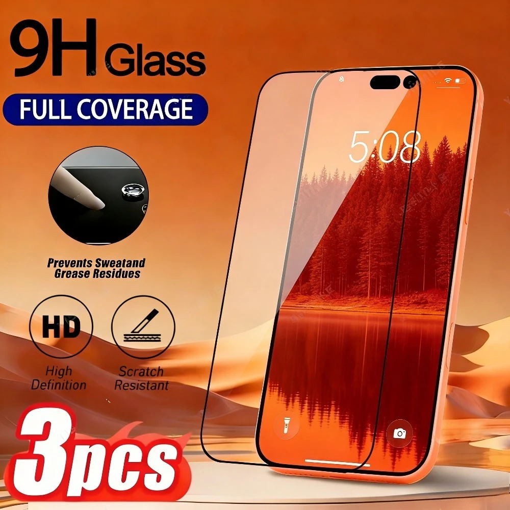 

3Pcs Full Cover Screen Protector for iPhone 17 16 15 14 Pro Max 17e 16e Air 15 14 Plus 13 12 11 Pro Anti-Scratch Tempered Glass