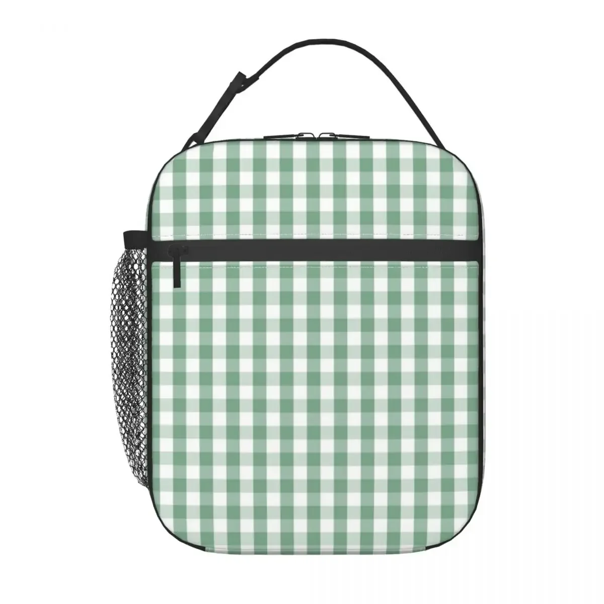 Moss Green Gingham Check Plaid Insulated Lunch Bags for Women Geometric Portable Thermal Cooler Food Lunch Box School