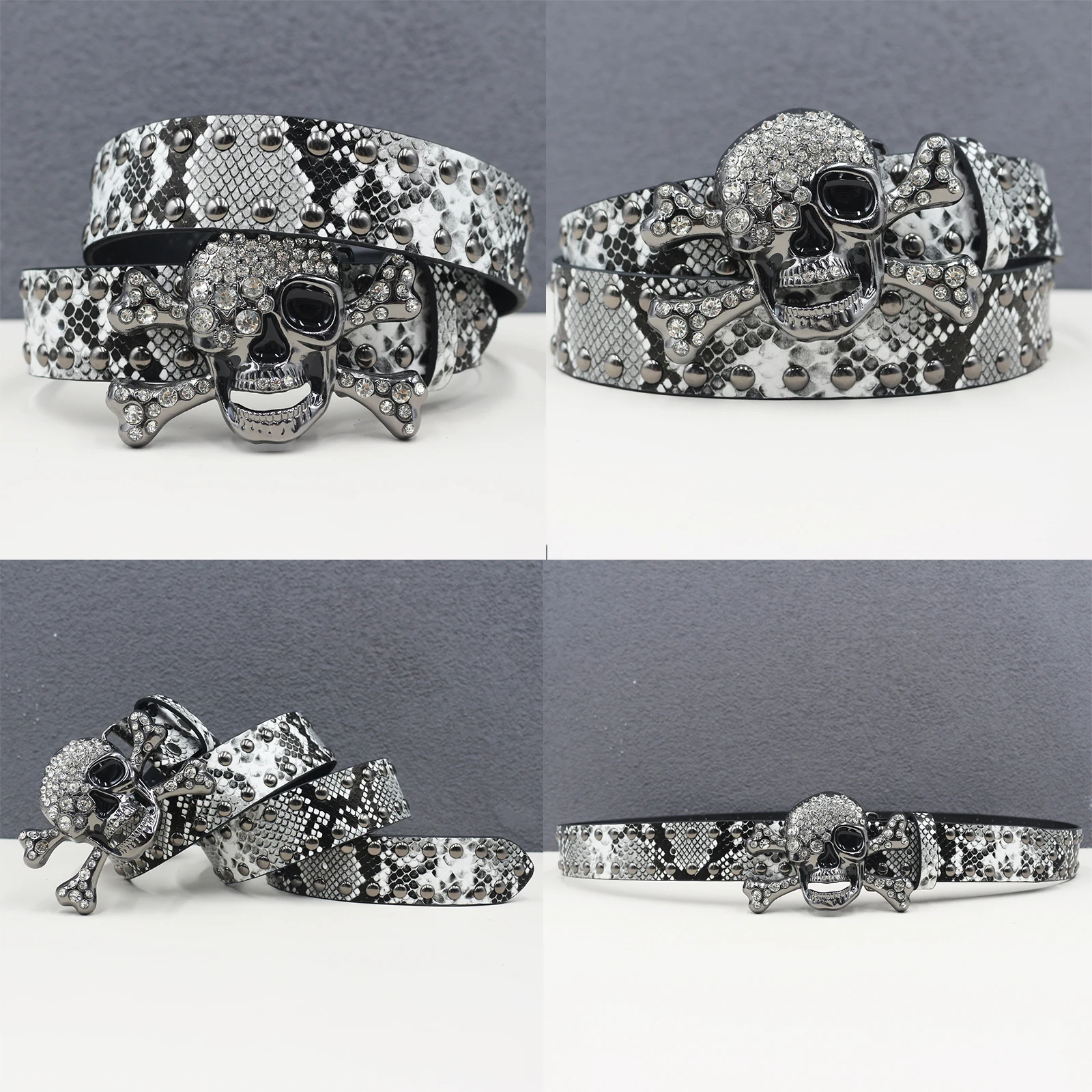 

Змеиный узор черепа, женские джинсы, ремень из искусственной кожи, искусственный ремень с пряжкой на голову, ремень со стразами, ремень Y2K, дизайн с заклепками, мужской ремень в стиле рок